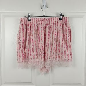 Victoria's Secret Women's M Pajama Pink Floral Striped Lace Shorts